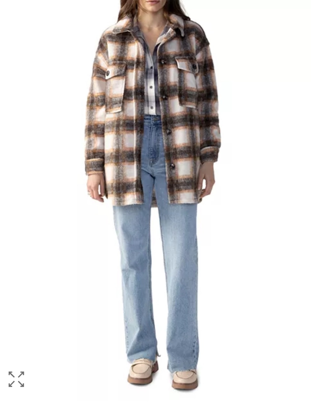 Sanctuary Brown & Cream Plaid Button-Up Jacket - Picture 2 of 7